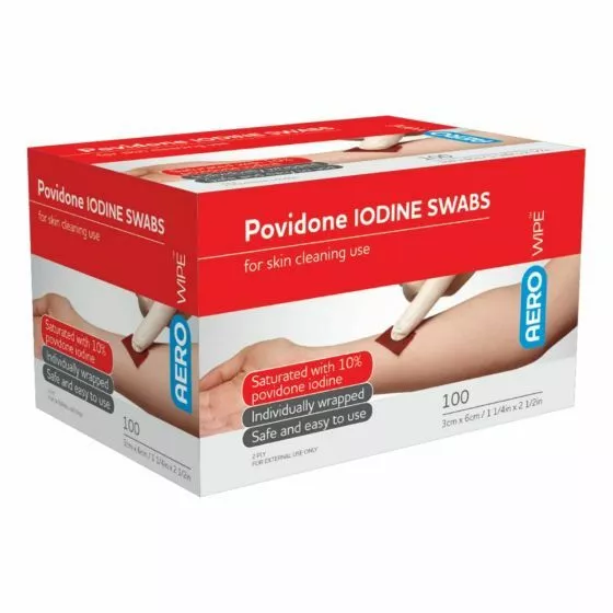 AEROWIPE POVIDINE LODINE 10% 60 X 33MM SWABS - QTY 100