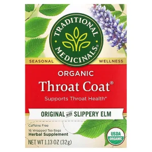 ORGANIC THROAT COAT TEA - ORIGINAL WITH SLIPPERY ELM - 16 TEA BAGS TCTSLIP 16PK