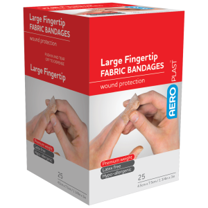 AEROPLAST PREMIUM FABRIC LARGE FINGERTIP BANDAGE  7.5 X 4.5CM QTY 25
