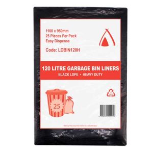 120L BIN LINERS BLACK LDPE HEAVY DUTY - QTY 100 LDBIN120H