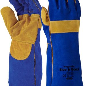 MAXISAFE BLUE & GOLD WELDERS GAUNTLET, REINFORCED & CROSS-STITCHED GWY175