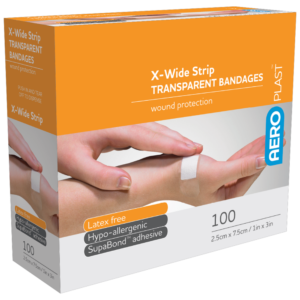 AEROPLAST TRANSPARENT X-WIDE STRIP 7.5 X 2.5CM BOX/100