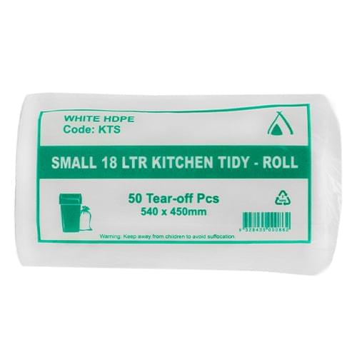 18L BIN LINERS WHITE KITCHEN TIDY ROLL - QTY 50 KTS