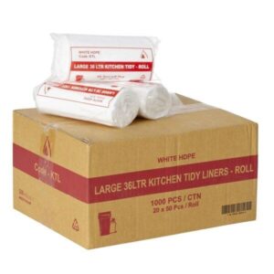 36L BIN LINERS WHITE KITCHEN TIDY ROLL - QTY 1000 KTL-BOX OF 20