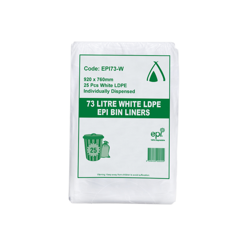 EPI 100% DEGRADABLE 73L BIN LINER - QTY 25 EPI73-W