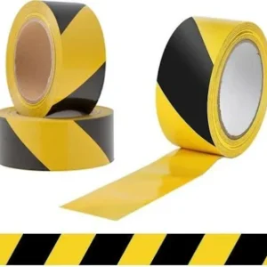 CAUTION TAPE BLACK & YELLOW ADHESIVE – 50MM X 30M
